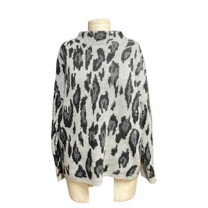 PLY Cashmere Leopard-Jacquard Mock-Neck Sweater‎ Gray Size Small